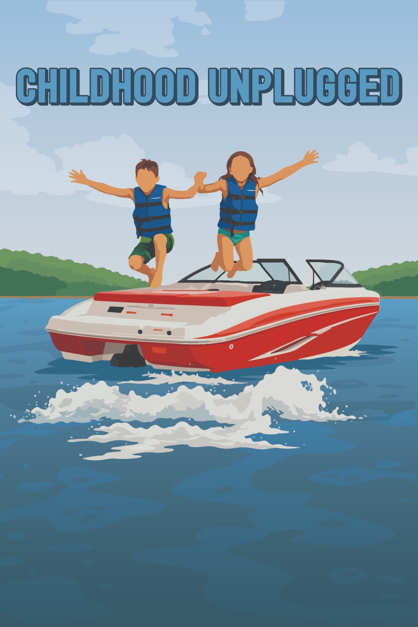 Children jumping from a boat on Table Rock Lake artwork displayed at Washington on the Lake